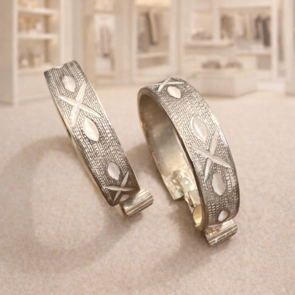 Vintage Stamped L.H. SEGAL CALIFORNIA Gold Tone White Hoop Clip on Earrings